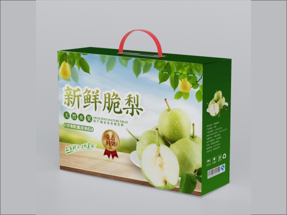 梨子彩色包裝箱-手提式水果紙箱定制